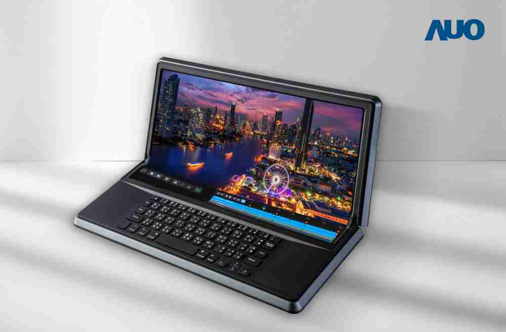 蓝狮在线14.6吋Micro LED折迭显示屏幕，，，，搭配半径4mm的弯折绞炼，，，，以及高画素、、高亮度、、高对比度的显示技术特点，，即便在大视角下仍保有绝佳色相与亮度